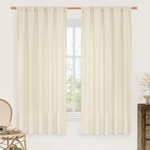 LAMIT Light Beige Linen Textured Curtains 63 inch Length for Living Room by LAMIT