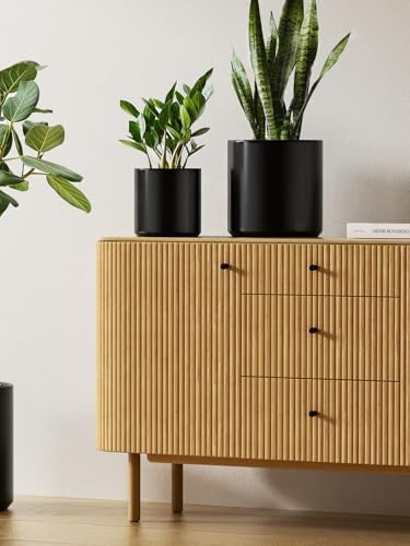 LE TAUCI 10+8+6 Inch Ceramic Pots for Plants, Indoor Planters with Drainage Hole and Plug, Modern Cylinder Flower Pots Set of 3 for Office and Living Room, Satin, Black - Image 5