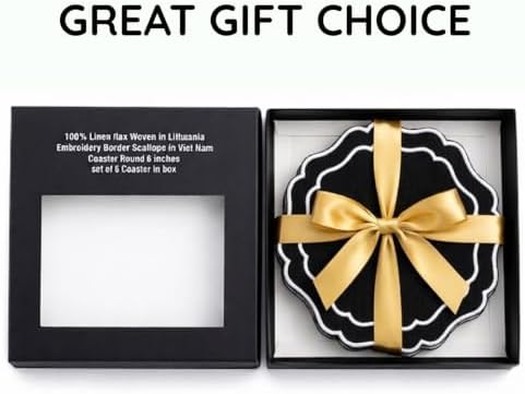 Linen Coasters for Drinks, Set of 6, 6 inch, Black - Image 7