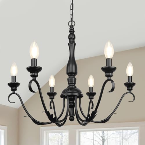 Modern Black Chandelier, 6-Light Farmhouse Dining Room Chandelier by KMaiPemHomeLighting
