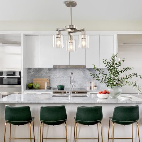 Modern Dining Room Chandelier, 3-Light Brushed Nickel Pendant Light - Image 2