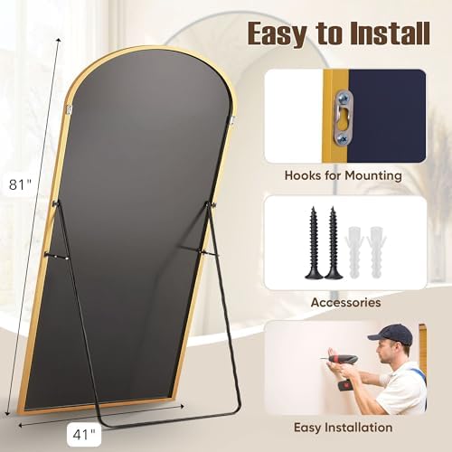 Oversized Floor Mirror, 81"x41" Arched Full Length Mirror, Gold - Image 6