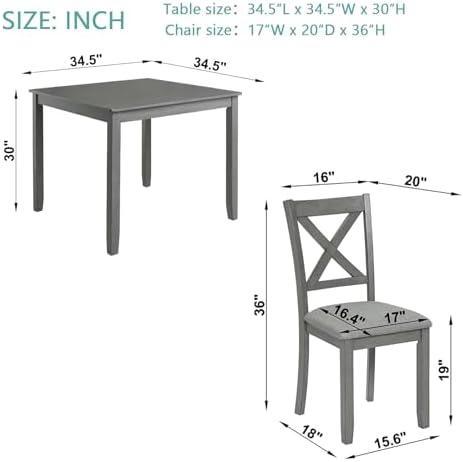 Harper & Bright Designs Modern 5-Piece Wooden Dining Table Set for 4, Grey Square Kitchen Table & 4 Upholstered Seating Chairs, Acacia/Birch Veneer, Space-Saving Design for Dining Room & Small Spaces - Image 2