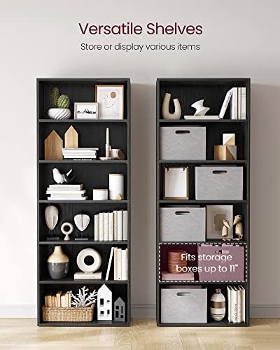 VASAGLE Bookshelf, 23.6 Inches Wide, 6-Tier Open Bookcase with Adjustable Storage Shelves, Floor Standing Unit, Ebony Black ULBC166T56 - Image 5