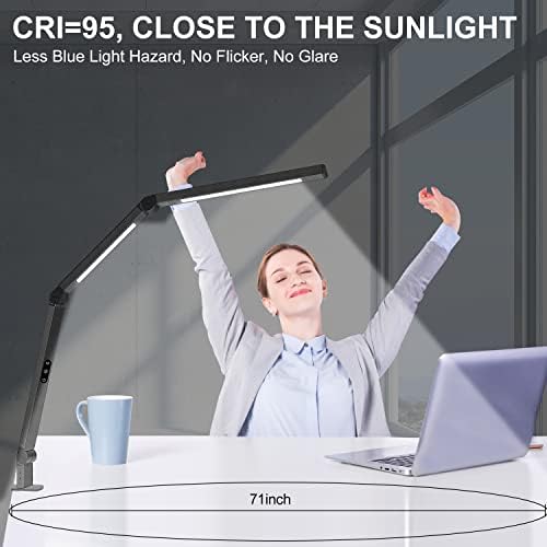 LED Desk Lamp with Clamp, Architect Desk Lamp with Dual Light and Adjustable Swing Arm, Clip-on Eye-Care 4 CCT Modes & 5 Brightness Levels Table Light Modern Computer Lighting for Home Office - Image 2