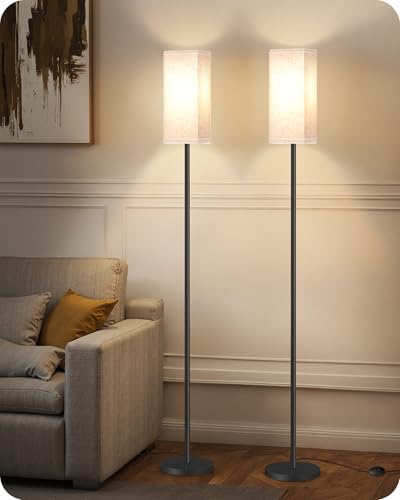 Set of 2 Floor Lamps for Living Room, Modern Tall Standing Lamps with Foot Switches, Bulb Not Included, 64.6'', for Living Room, Bedroom, Kids Room, ETL Listed, Beige and Black E07LDP205W1 by GOEBLESON