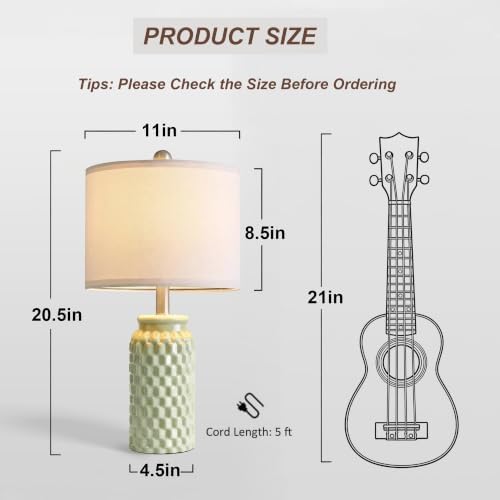 20.5" Small Bedside Lamps Set of 2, Green Ceramic Nightstand Lamp - Image 6