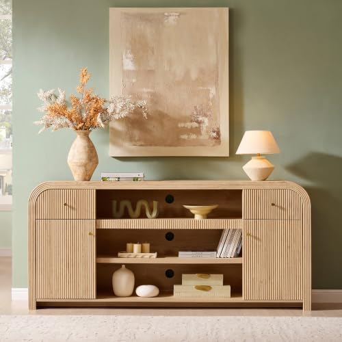 T4TREAM 70" Fluted TV Stand with Storage, 32" Tall Entertainment Center - Image 3