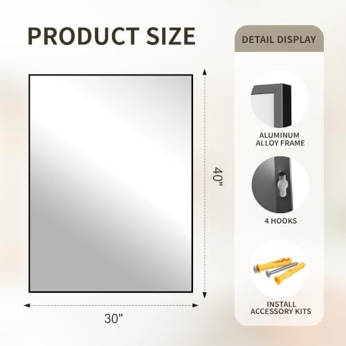 FICTOR Bathroom Vanity Mirror for Over Sink, 30" x 40", Black - Image 2