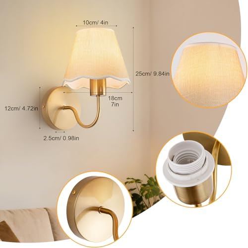 ADISUN Battery Operated Wall Sconce Set of 2, Gold Wall Lamps Rechargeable Bulbs for Living Room, Cream Rattan Shade, Wireless Wall Lights for Bedroom Living Room Hallway Kitchen(2 Bulbs Included) - Image 2