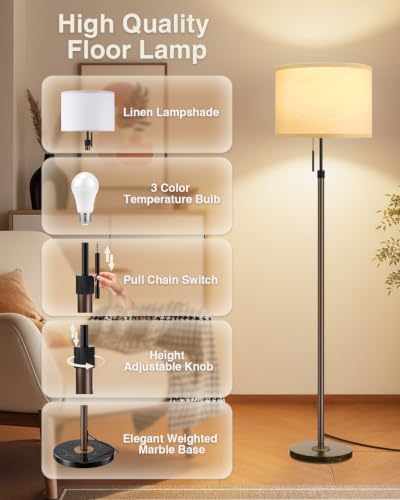 Ambimall Height Adjustable Modern Floor Lamp, Brown & Black - Image 4