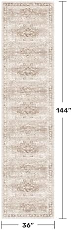 Hazo Haus Washable 3x12 Long Runner Rug for Hallway, Boho Waterproof Large Kitchen Floor Rug, Non-Slip Stain & Fade Resistant, Vintage Beige Floral Décor (3x12 Beige/Latte) - Image 2