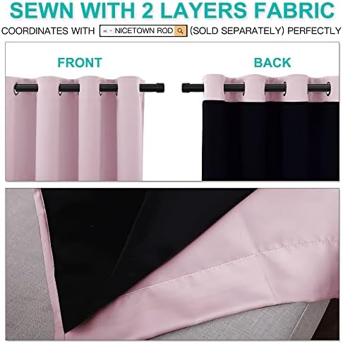 NICETOWN 100% Blackout Window Panel Curtains, Full Light Blocking Drapes with Black Liner for Nursery, 72 inches Drop Thermal Insulated Draperies (Lavender Pink, 2 Pieces, 52 inches Wide Per Panel) - Image 4