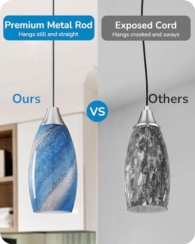 EDISHINE Pendant Light Handcrafted Art Glass Brushed Nickel Finish - Image 3