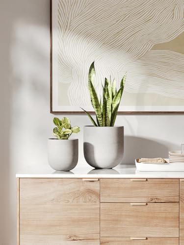 LE TAUCI 8 Inch Ceramic Plant Pot, Indoor Planter, Neutral Gray - Image 5