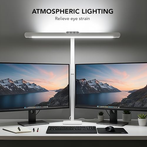 LED Desk Lamp for Home Office with Base, 28.2" Adjustable Gooseneck Swing Arm Bright Desk Light, Dimmable Architect Table Lamp for Desktop Computer Light, Reading, Study, Workbench（White） - Image 3