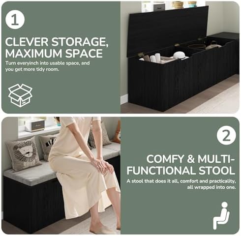 Bobve L-Shape Storage Bench with Cushion, Backless Corner Dining Bench, Kitchen Dining Nook Bench with Hidden Storage for Dining Room, Kitchen, Entryway (Black) - Image 5