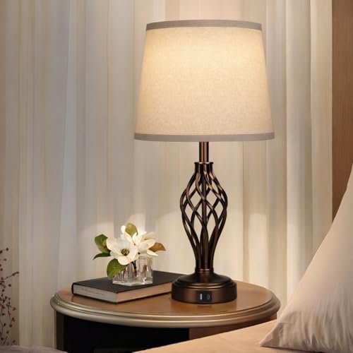 Ruiever Touch Table Lamps Set of 2, nightstand lamp with USB Ports Bedside 3 Way Touch dimmer Desk lamp for Living Room Bedroom,Brown Painted Spiral cage Base Design Warm White dimmer Bulbs Included. - Image 6