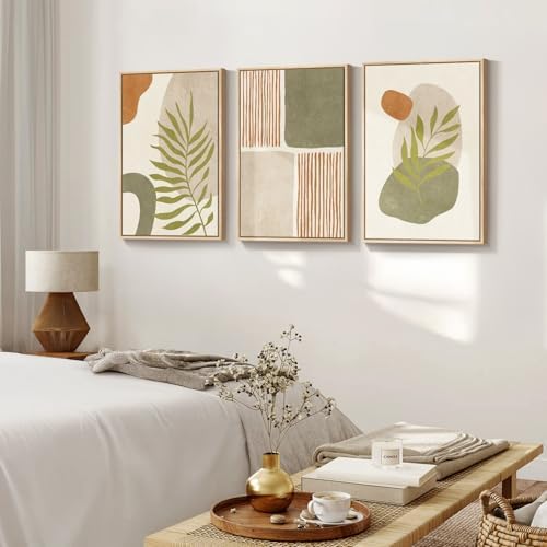 Framed Sage Green Orange Boho Abstract Wall Art for Living Room, 20x30 In - Image 2