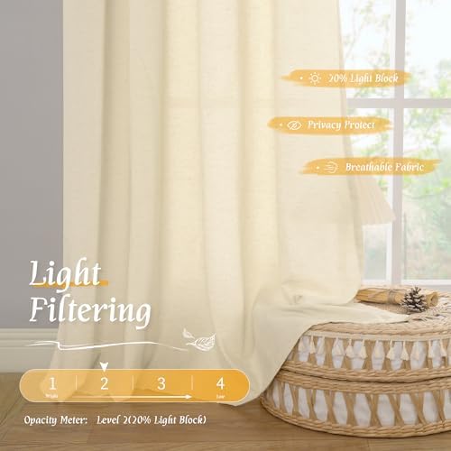 LAMIT Beige Semi Sheer Linen Curtains 84 inches for Living Room 2 Panels - Image 4