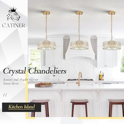 CATINER Gold Crystal Chandelier 12" 4-Light Modern Ceiling Pendant Light - Image 3