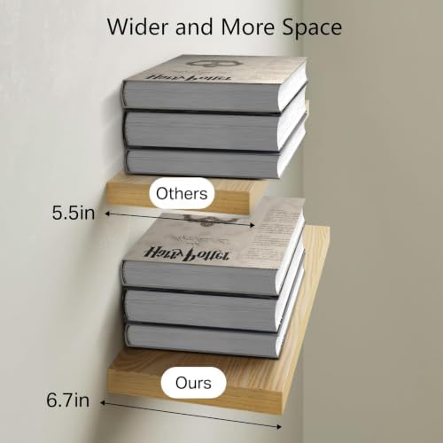 BAYKA Floating Shelves for Wall, Wall Mounted Rustic Wood Shelves for Bathroom, Bedroom, Living Room, Kitchen,Small Hanging Shelf for Books/Storage/Room Decor (Oak-Toned, Set of 3, 15.7in) - Image 3
