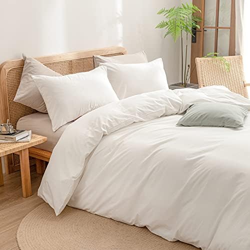 BESTOUCH Cotton Solid Duvet Cover Set Linen Feel Off White Oversized King - Image 2