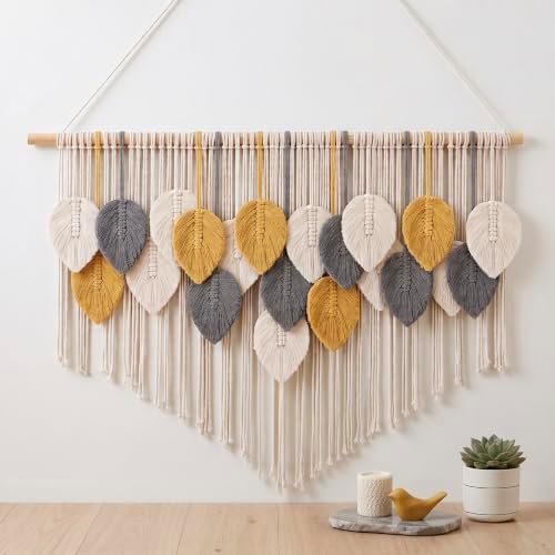 Tempospark Large Macrame Wall Hanging, 39" Wx29 L Boho Wall Hanging, Boho Chic Leaves Tassels Tapestry for Bedroom, Living Room, Dining Room, Nursery, Hallway, Balcony by Tempospark
