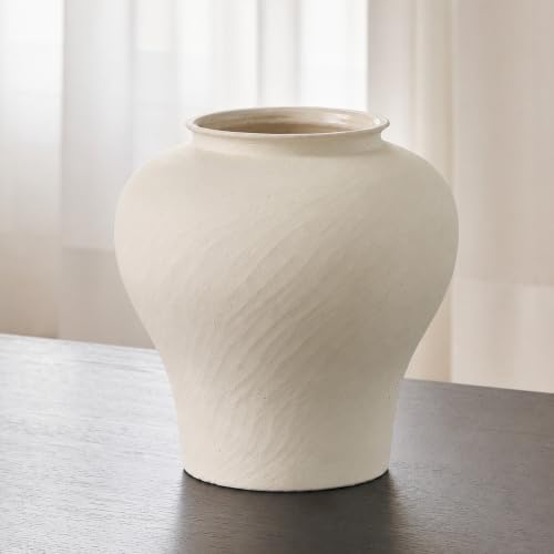 LB2 White Ceramic Large Vase, 13" Tall Zen Style vase, Terra Cotta Pitcher, Distressed Farmhouse Decor, Pottery Decorative Flower for Home Décor by LB2