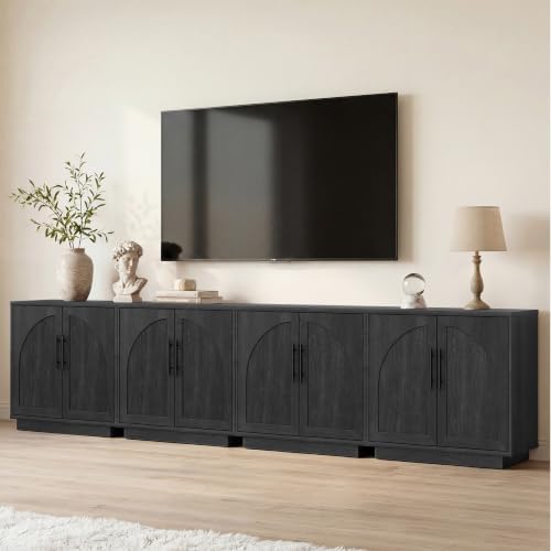 Fatmok Arched Sideboard Buffet Accent Cabinet, 31.5" Credenza with Adjustable Shelf, 4-Piece Modular Coffee Station Storage for Kitchen Living Room Bedroom, Black Grey by Fatmok