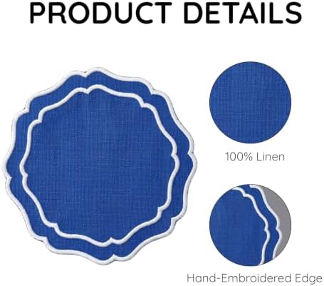 Linen Drink Coasters, Set of 6, 4.5 inch, Royal Blue - Image 4