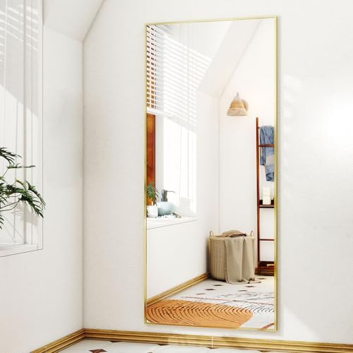 Easly Full-Length Mirror, 24"x68" Floor Mirror with Stand, Wall-Mounted Mirror for Bathroom, Dressing Room - Hanging or Leaning - Full Body Mirrors for Bedroom, Gold - Image 2