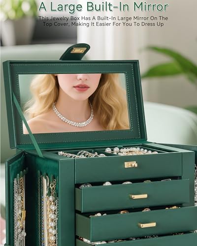 AKOZLIN 6-Tier Jewelry Box Organizer 5 Drawers Storage XXL Green - Image 4