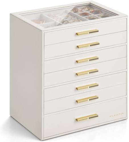 VLANDO Jewelry Box Organizer, 7-Layer Storage Drawers, Glass Window, Modern by VLANDO