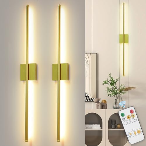Depuley Battery Operated Wall Sconce: Set of 2 Wireless Wall Lights with Remote for Bedroom - Rechargeable 15 Colors Gold Wall Lamp for Living Room Hallway Home Decor by Depuley