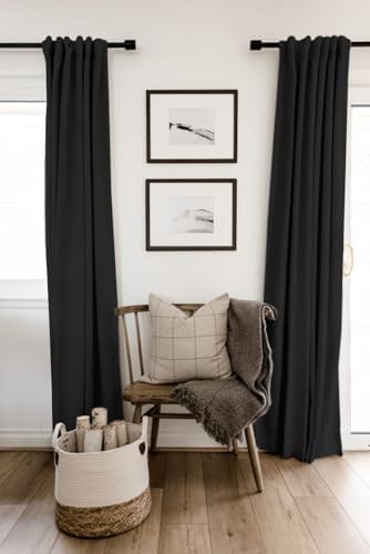 Linen Textured Total Blackout Curtains for Bedroom 96 Inches Long, Black - Image 6