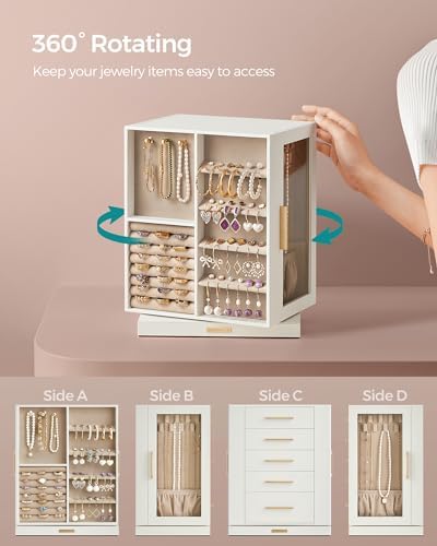 SONGMICS Jewelry Box Organizer, 360° Rotating, 5 Drawers, Cloud White - Image 3