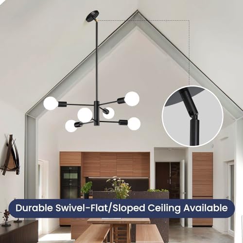 RUIYEY Modern Sputnik Chandeliers Light, 6-Light Black Chandeliers for Dining Room, Height Adjustable Ceiling Lights Farmhouse Chandelier for Kitchen Island Living Room Bedroom Visit the Store - Image 4