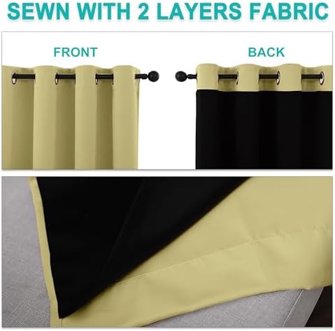 NICETOWN 100% Blackout Blinds, Set of 2, 46 inches x 96 inches, Laundry Room Decor Window Treatment Curtains for Large Patio Sliding Door, Thermal Insulated Paler Yellow Curtains for Bedroom - Image 5