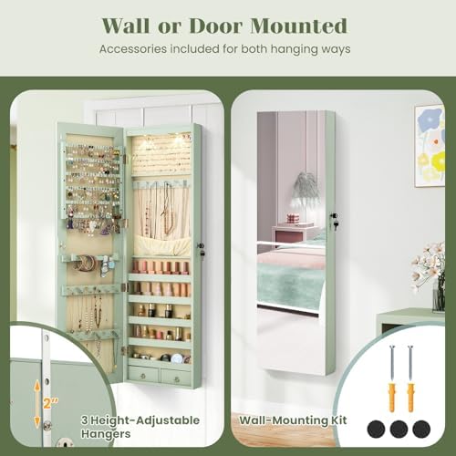 GIANTEX Wall or Door Mounted Jewelry Armoire with Full Length Mirror, 47.5" - Image 3
