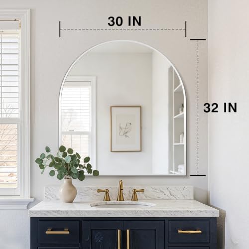 FICTOR 30" x 32" Arched Bathroom Vanity Mirror for Over Sink, Silver - Image 2