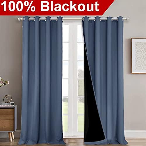 NICETOWN Room Warming Curtains, 100% Sun Blocking Curtains, Sound Proof Drapes with Black Backing, Full Light Blocking Panels for Patio Sliding Door (Stone Blue, 1 Pair, 52 inches x 108 inches) - Image 2