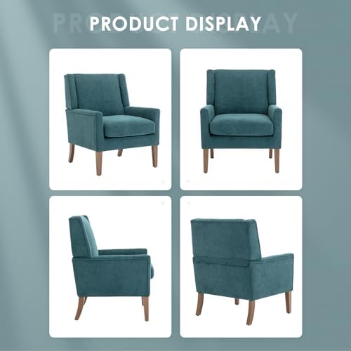 COLAMY Modern Wingback Living Room Chair, Upholstered Fabric Accent Armchair, Single Sofa Chair with Lounge Seat and Wood Legs for Bedroom/Office/Reading Spaces, Teal - Image 5