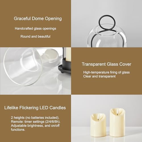 5"&4" Metal Candle Holder with Handmade Glass Dome in Brass & 2 Timer Candles, Set of 2 Versatile Hurricane Glass Candle Holders for Pillar Candles & Plants - Image 7