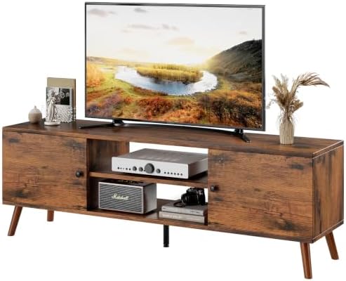 TV Stand for 55 60 inch TV, Modern Mid Century Entertainment Center with Storage, Wooden Media Console Table with 2 Cabinets for Living Room Bedroom, Rust by HAPPYMONTLLC
