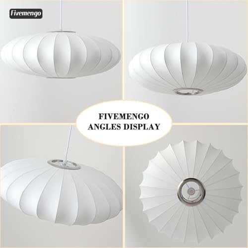 23.6in Lantern Pendant Light Bubble Saucer, White Imitation Silk - Image 2