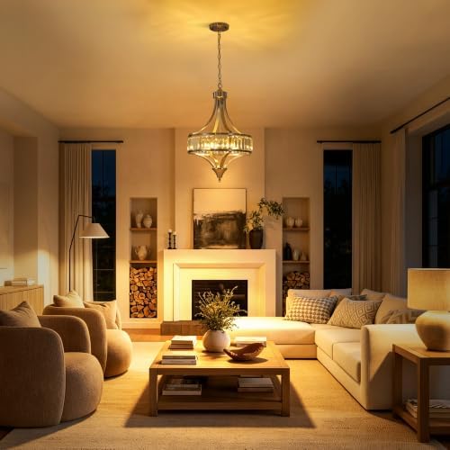 CNRATYE 16" Brushed Nickel Crystal Chandelier 4-Light Modern Dining Fixture - Image 3