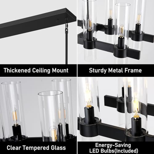 Black Linear Chandeliers for Dining Room, 68" Rectangle Chandelier with Glass, 20-Light Dining Room Chandeliers Over Table, Bronze Chandelier for Kitchen Island, Modern Pendant Light(Bulbs Included) - Image 6