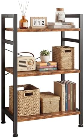 DUMOS 3 Tiers Open Bookshelf, Classic Freestanding Tall Display Shelf, Multifunctional Storage Organizer Rack for Living Room Home Office, Sturdy Bookcase for CDs/Books/Movies, Brown by DumosLifestyle