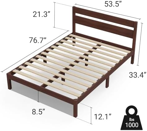 LIFEMENT Classic Wood Platform Bed Frame with Headboard, Essential, Noise Free, Under Bed Storage, No Box Spring Needed, Easy Assembly (Walnut, Full) - Image 2